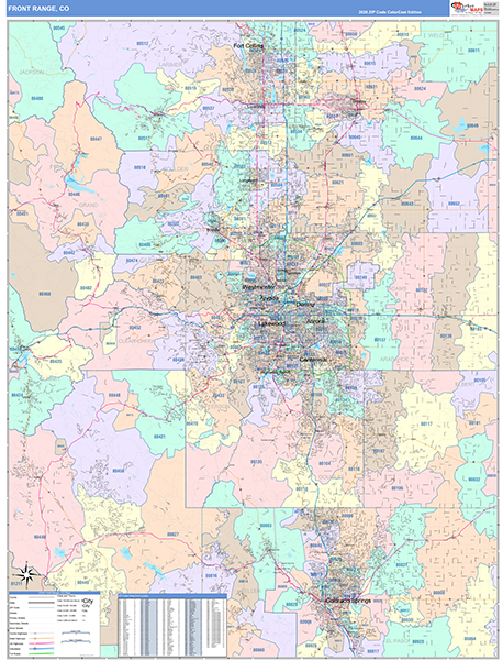 Front Range Metro Area Wall Map Color Cast Style